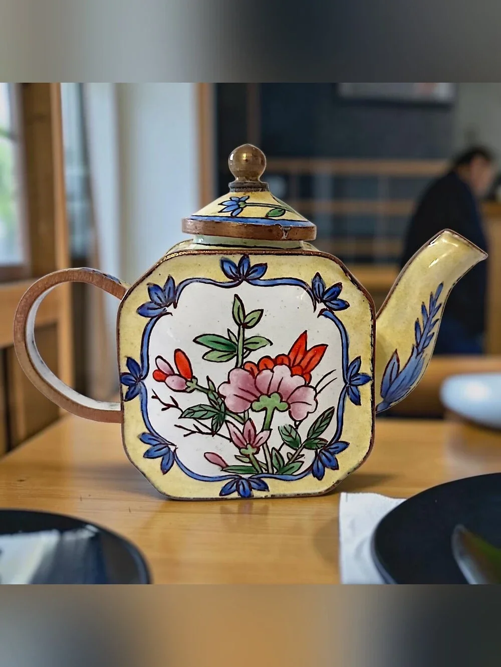 Vtg MINI Enameled Floral Teapot Chinoiserie Cloisonne Bloomcore Cottage Diorama